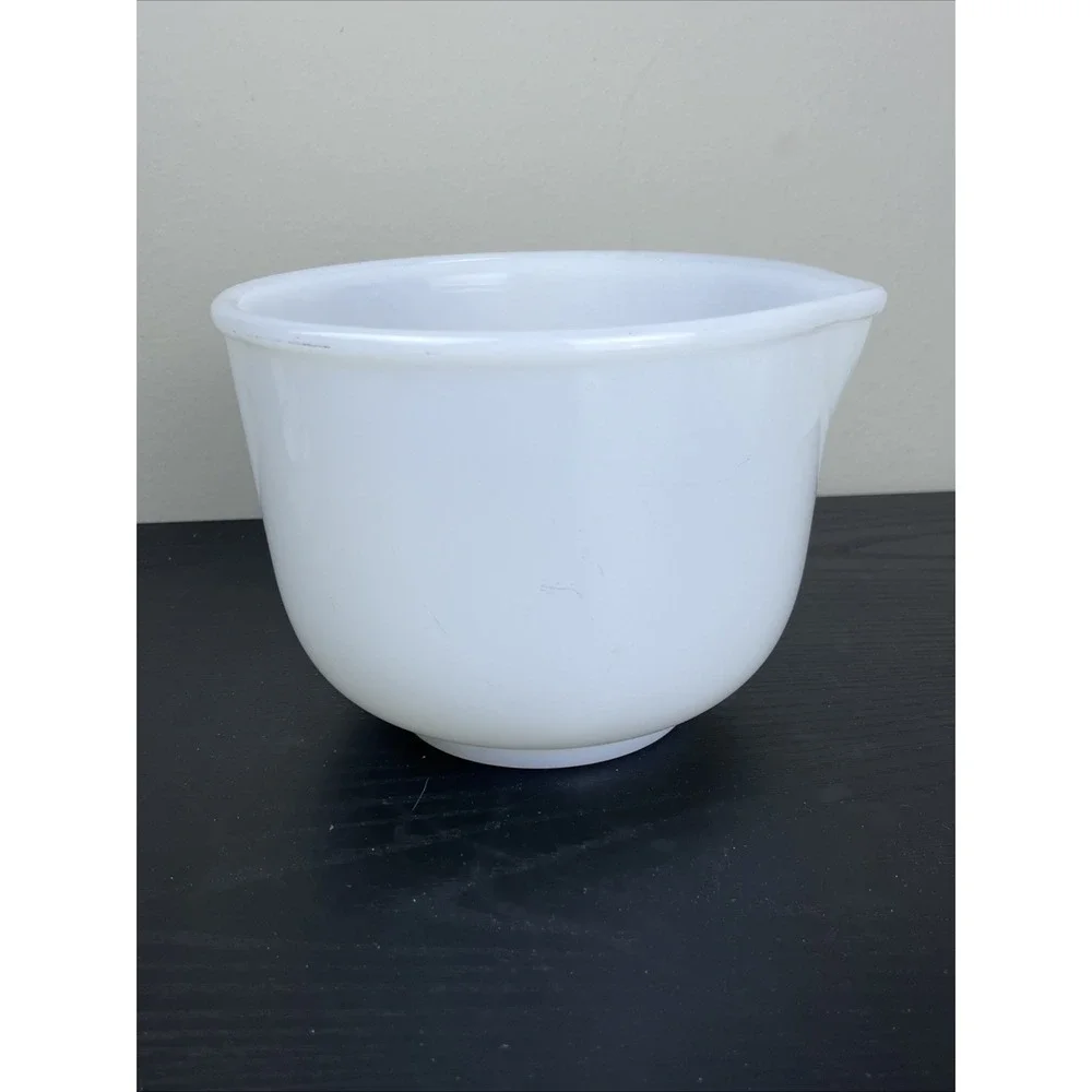 Vintage White Milk Glass Mixing Bowl with Pour Spout Mid Century Modern Kitchen